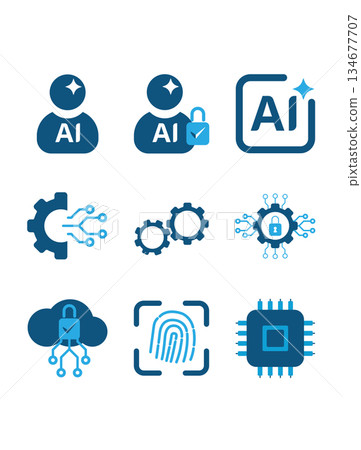 Icon set for business and security,Flat AI and digital technology icon set for business and security Icon set for business and security,Flat AI and digital technology icon set for business and security 134677707