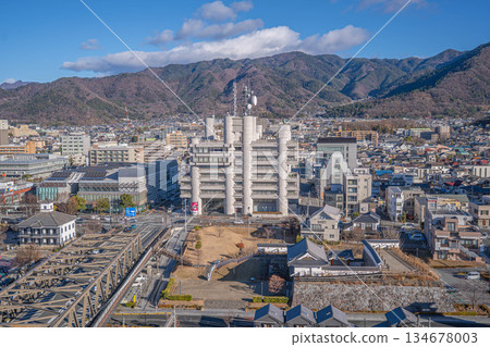 Aerial view of Yamanashi Cultural Hall and Kofu city [Kofu City, Yamanashi Prefecture] 134678003