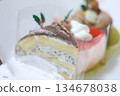 Close-up of a sweet cake decorated for Christmas 134678038