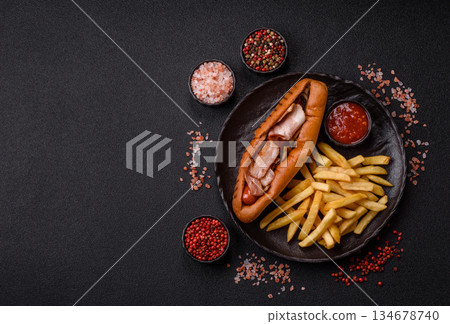 French fries are salty, crispy, and fried in oil, unhealthy takeaway food. French fries French fries are salty, crispy, and fried in oil, unhealthy takeaway food. French fries 134678740
