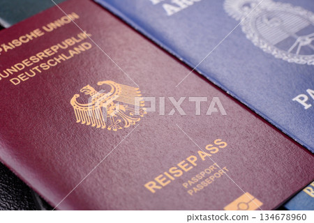German passport, German document for travelling, border crossing 134678960