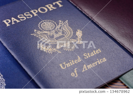 US passport for travelling, flying and doing business. USA document, id US passport for travelling, flying and doing business. USA document, id 134678962