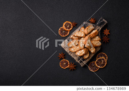 Italian cantuccini cookies with almonds, a sweet biscuit dessert. Cantuccini cookies Italian cantuccini cookies with almonds, a sweet biscuit dessert. Cantuccini cookies 134678989