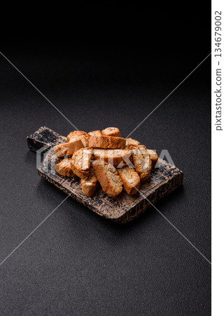 Italian cantuccini cookies with almonds, a sweet biscuit dessert. Cantuccini cookies 134679002