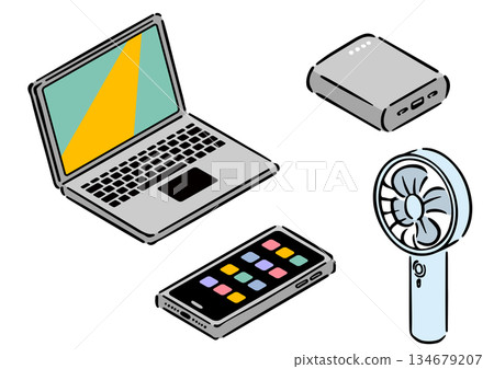 等距視角行動裝置套裝。手繪等距視角。 134679207