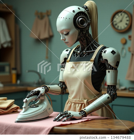 AI generated Electronic apparatus carefully straighten garments within cozy atmospheric 134679488