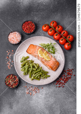 Fish, grilled salmon fillet, healthy food, seafood. Grilled salmon fillet as a background Fish, grilled salmon fillet, healthy food, seafood. Grilled salmon fillet as a background 134679679