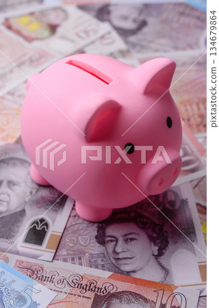 Britain paper money, pound sterling, cash banknotes for financial transactions. Britain money Britain paper money, pound sterling, cash banknotes for financial transactions. Britain money 134679864