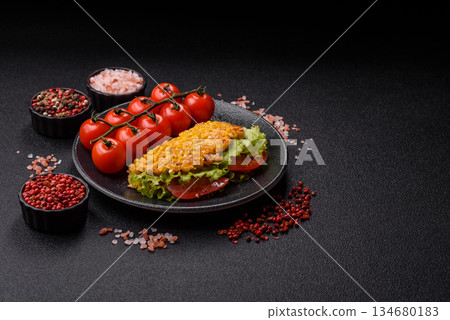 Mexican corn tortilla tacos with tuna, chicken, or beef. Corn tacos as a background 134680183