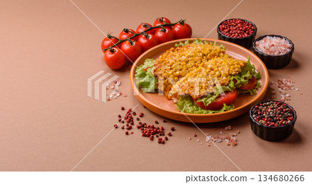 Mexican corn tortilla tacos with tuna, chicken, or beef. Corn tacos as a background 134680266