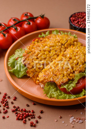 Mexican corn tortilla tacos with tuna, chicken, or beef. Corn tacos as a background 134680272