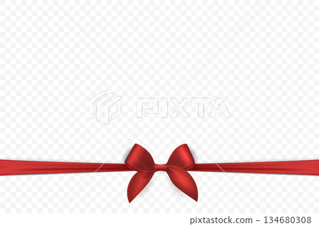 Vector Ribbon with Bow for Gift Decoration and Packaging Design. Red Ribbon for Celebration, Event and Invitation. Red Ribbon Illustration for Holiday Card, Present Wrapping, Festive Template 134680308