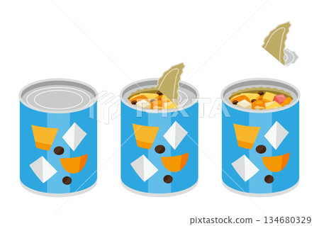 Illustration of opening a can of mitsumame Illustration of opening a can of mitsumame 134680329