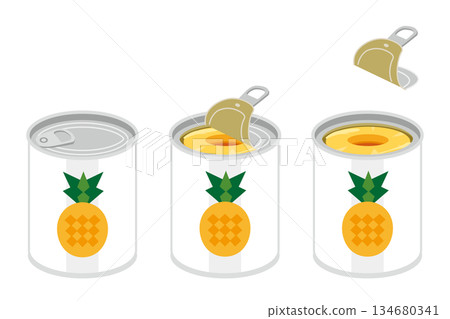 Illustration of opening a can of sliced pineapple without a can opener 134680341