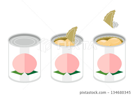 Illustration of opening a can of white peaches 134680345