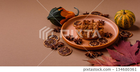 Apple or pumpkin pie or tart is a sweet American autumn treat. American apple pie 134680361