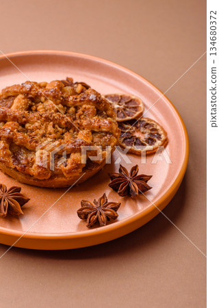 Apple or pumpkin pie or tart is a sweet American autumn treat. American apple pie 134680372