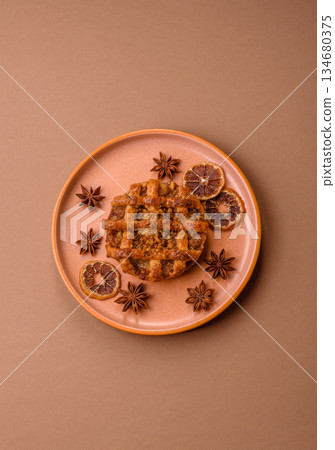 Apple or pumpkin pie or tart is a sweet American autumn treat. American apple pie Apple or pumpkin pie or tart is a sweet American autumn treat. American apple pie 134680375