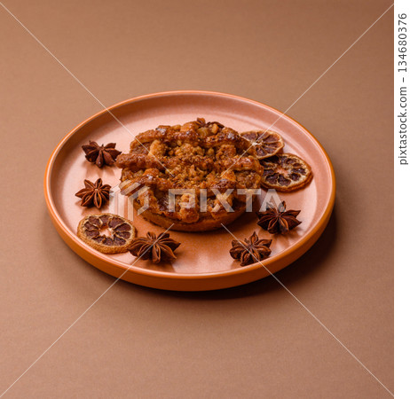 Apple or pumpkin pie or tart is a sweet American autumn treat. American apple pie Apple or pumpkin pie or tart is a sweet American autumn treat. American apple pie 134680376