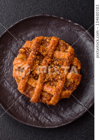 Apple or pumpkin pie or tart is a sweet American autumn treat. American apple pie 134680383