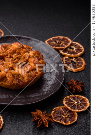 Apple or pumpkin pie or tart is a sweet American autumn treat. American apple pie 134680388