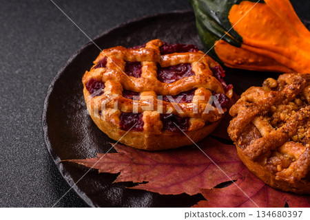 Cherry or strawberry sweet American Christmas pie or tart. American cherry pie Cherry or strawberry sweet American Christmas pie or tart. American cherry pie 134680397