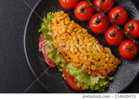 Mexican corn tortilla tacos with tuna, chicken, or beef. Corn tacos as a background 134680453