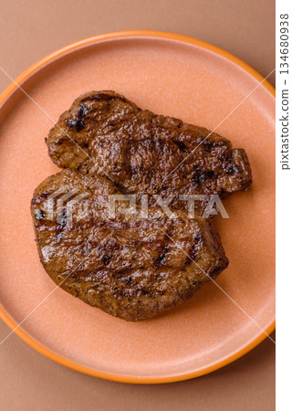 Food, grilled beef steak, roast meat for lunch. Grilled beef steak Food, grilled beef steak, roast meat for lunch. Grilled beef steak 134680938