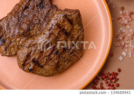 Food, grilled beef steak, roast meat for lunch. Grilled beef steak Food, grilled beef steak, roast meat for lunch. Grilled beef steak 134680941