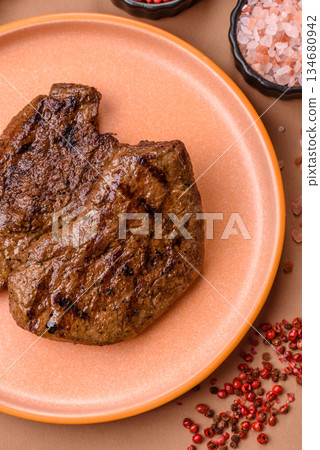 Food, grilled beef steak, roast meat for lunch. Grilled beef steak Food, grilled beef steak, roast meat for lunch. Grilled beef steak 134680942