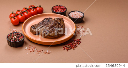 Food, grilled beef steak, roast meat for lunch. Grilled beef steak Food, grilled beef steak, roast meat for lunch. Grilled beef steak 134680944
