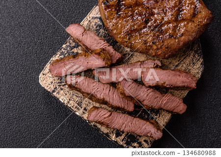 Food, grilled beef steak, roast meat for lunch. Grilled beef steak Food, grilled beef steak, roast meat for lunch. Grilled beef steak 134680988