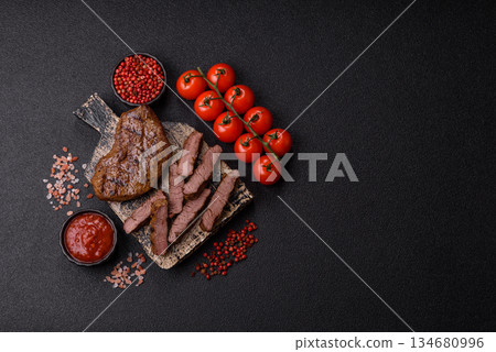 Food, grilled beef steak, roast meat for lunch. Grilled beef steak Food, grilled beef steak, roast meat for lunch. Grilled beef steak 134680996