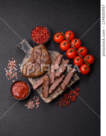 Food, grilled beef steak, roast meat for lunch. Grilled beef steak Food, grilled beef steak, roast meat for lunch. Grilled beef steak 134680997