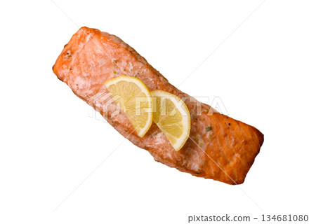 Fish, grilled salmon fillet, healthy food, seafood. Grilled salmon fillet as a background Fish, grilled salmon fillet, healthy food, seafood. Grilled salmon fillet as a background 134681080