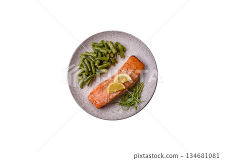 Fish, grilled salmon fillet, healthy food, seafood. Grilled salmon fillet as a background Fish, grilled salmon fillet, healthy food, seafood. Grilled salmon fillet as a background 134681081