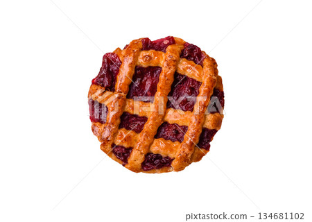 Cherry or strawberry sweet American Christmas pie or tart. American cherry pie 134681102