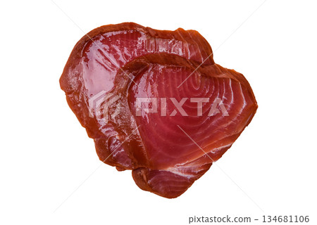 Tuna steak for sashimi or sushi, smoked fish. Tuna steak as a food background Tuna steak for sashimi or sushi, smoked fish. Tuna steak as a food background 134681106