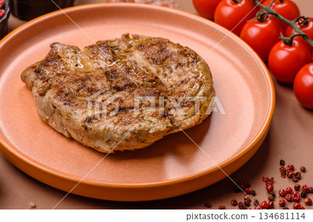 Food, grilled pork steak, roast meat for lunch. Grilled pork steak 134681114