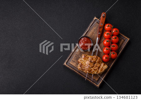 Food, grilled pork steak, roast meat for lunch. Grilled pork steak Food, grilled pork steak, roast meat for lunch. Grilled pork steak 134681123