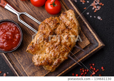 Food, grilled pork steak, roast meat for lunch. Grilled pork steak Food, grilled pork steak, roast meat for lunch. Grilled pork steak 134681130