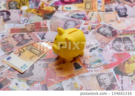 A piggy bank as a concept for storing, accumulating, and saving financial resources. A piggy bank A piggy bank as a concept for storing, accumulating, and saving financial resources. A piggy bank 134681316