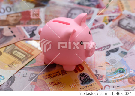 A piggy bank as a concept for storing, accumulating, and saving financial resources. A piggy bank A piggy bank as a concept for storing, accumulating, and saving financial resources. A piggy bank 134681324