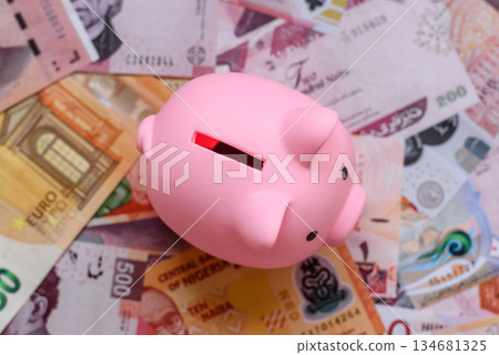 A piggy bank as a concept for storing, accumulating, and saving financial resources. A piggy bank 134681325
