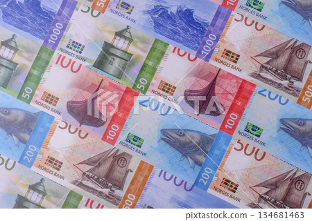 Money, currency of Norway, Norwegian krone banknotes. Norway, Norwegian money Money, currency of Norway, Norwegian krone banknotes. Norway, Norwegian money 134681463