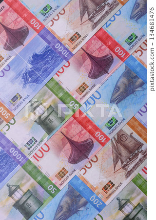 Money, currency of Norway, Norwegian krone banknotes. Norway, Norwegian money Money, currency of Norway, Norwegian krone banknotes. Norway, Norwegian money 134681476