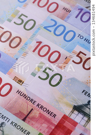 Money, currency of Norway, Norwegian krone banknotes. Norway, Norwegian money Money, currency of Norway, Norwegian krone banknotes. Norway, Norwegian money 134681494