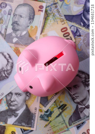 Money, currency of Romania, Romanian leu banknotes of various denominations. Romania, Romanian money Money, currency of Romania, Romanian leu banknotes of various denominations. Romania, Romanian money 134681718