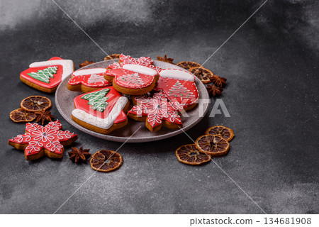 Gingerbread, Christmas cookies, or sweets for a festive family table. Christmas gingerbread Gingerbread, Christmas cookies, or sweets for a festive family table. Christmas gingerbread 134681908