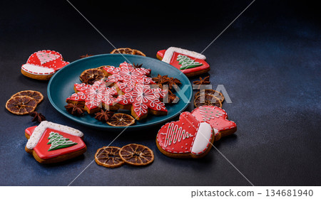 Gingerbread, Christmas cookies, or sweets for a festive family table. Christmas gingerbread 134681940